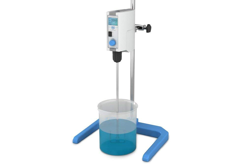 Sistema agitador aéreo con varilla de soporte + doble abrazadera + eje de agitación con hélice-temporizador, 2000 rpm, 25 L H2O, viscosidad media-80-260 V / 50-60 Hz