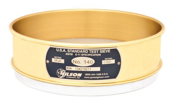 Tamiz de 8", latón/inoxidable, altura completa, N° 60 (250 µm) Gilson V8CF #60