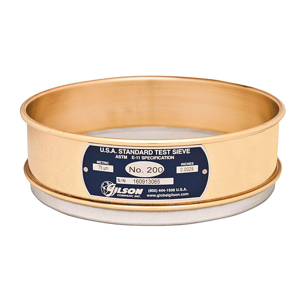 Tamiz de 8" Bronce Altura Completa Malla de acero inoxidable N° 30 (600µm), Norma ASTM E11 / Gilson / V8CF #30
